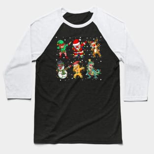 Dabbing Dab Santa Elf Dinosaur T-rex Friends Christmas Lights Baseball T-Shirt